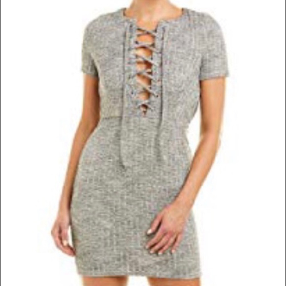 NWT J.O.A Gray Ribbed Lace Up Bust Shift dress